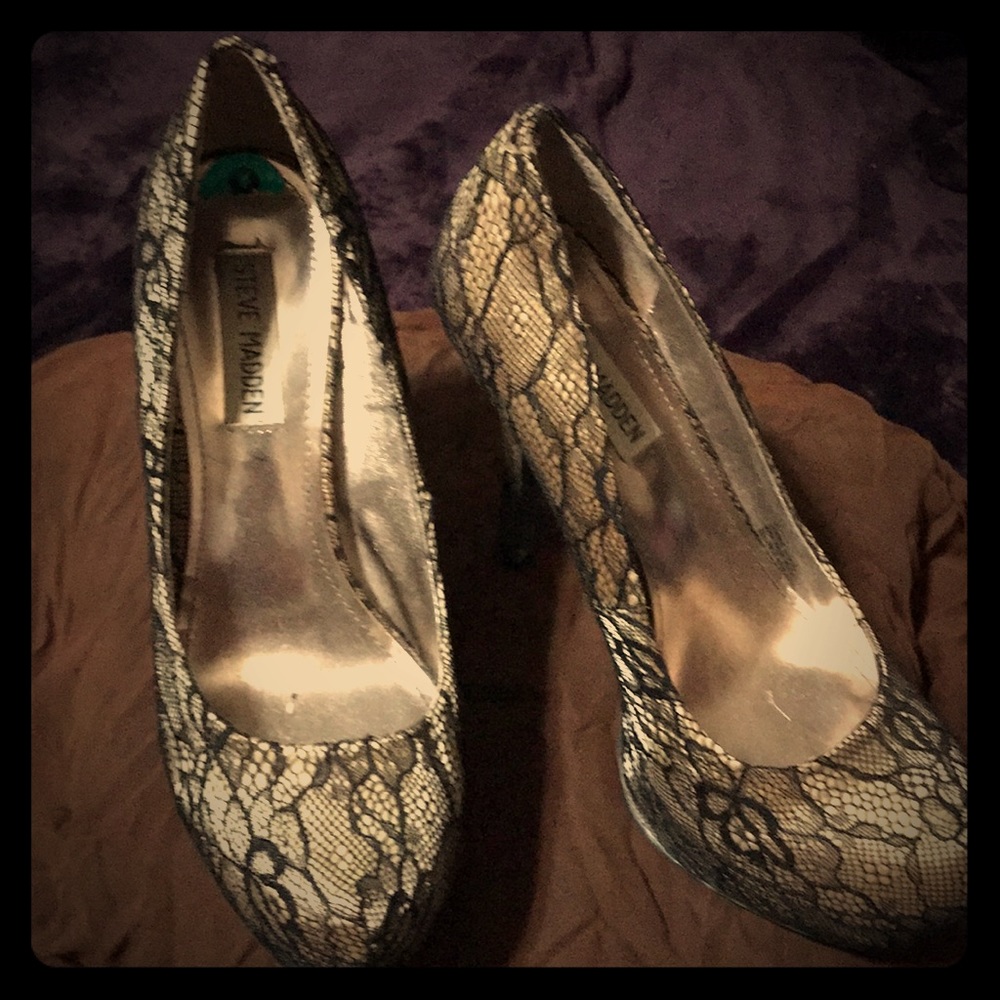 Lace beige and black high heels size 8